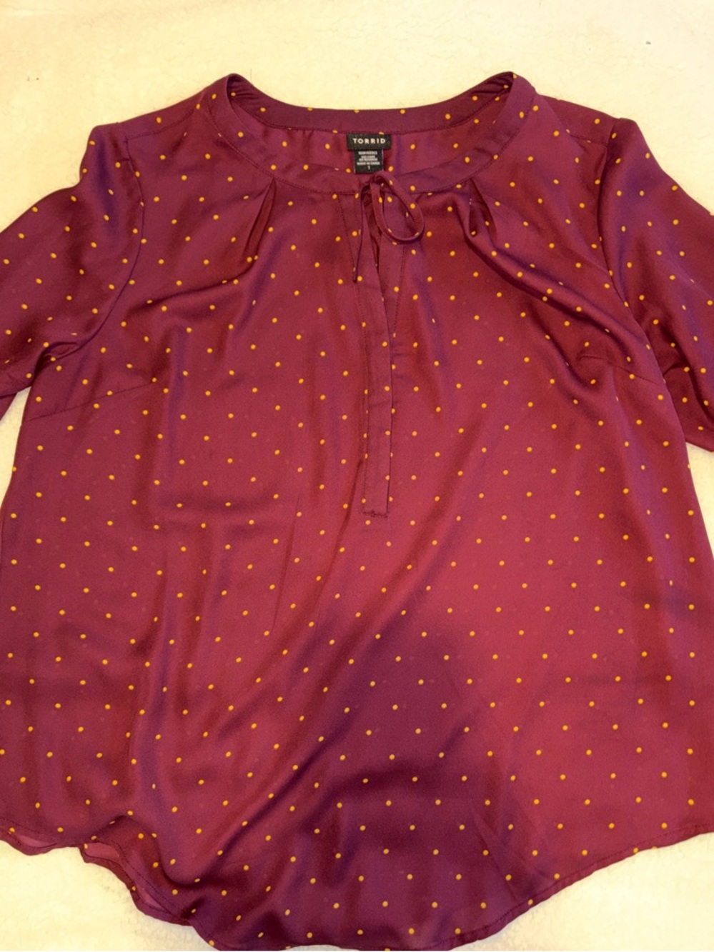 torrid Maroon Short-Sleeve Blouse with Gold Dash Print